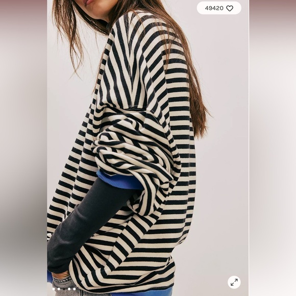 NWOT We The Free Classic Striped Oversized Crewneck Sweatshirt/ Black Combo - Picture 3 of 12